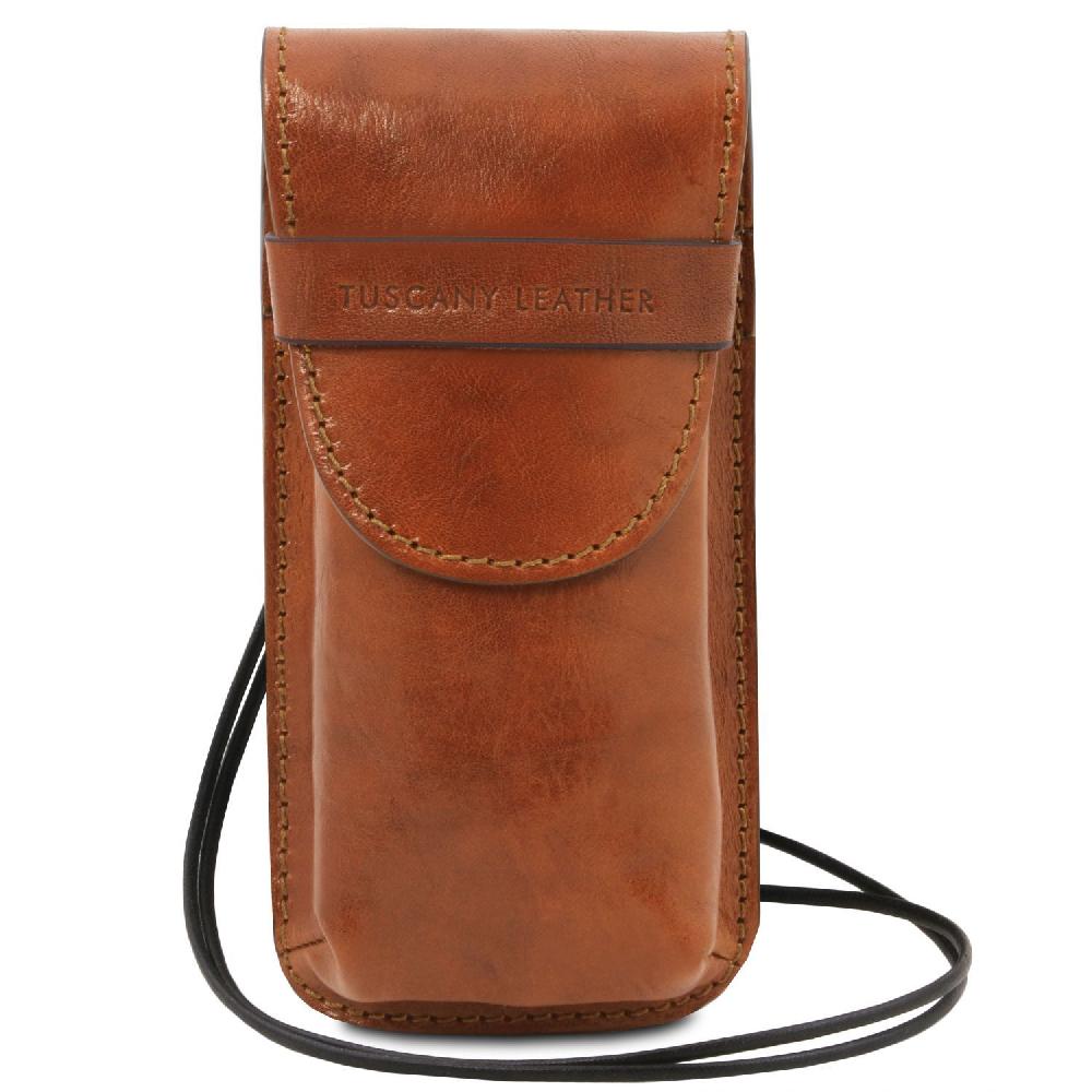 Tuscany Leather Esclusivo Portaocchiali/Portacellulare a Tracolla in Pelle Misura Grande Consegna Veloce