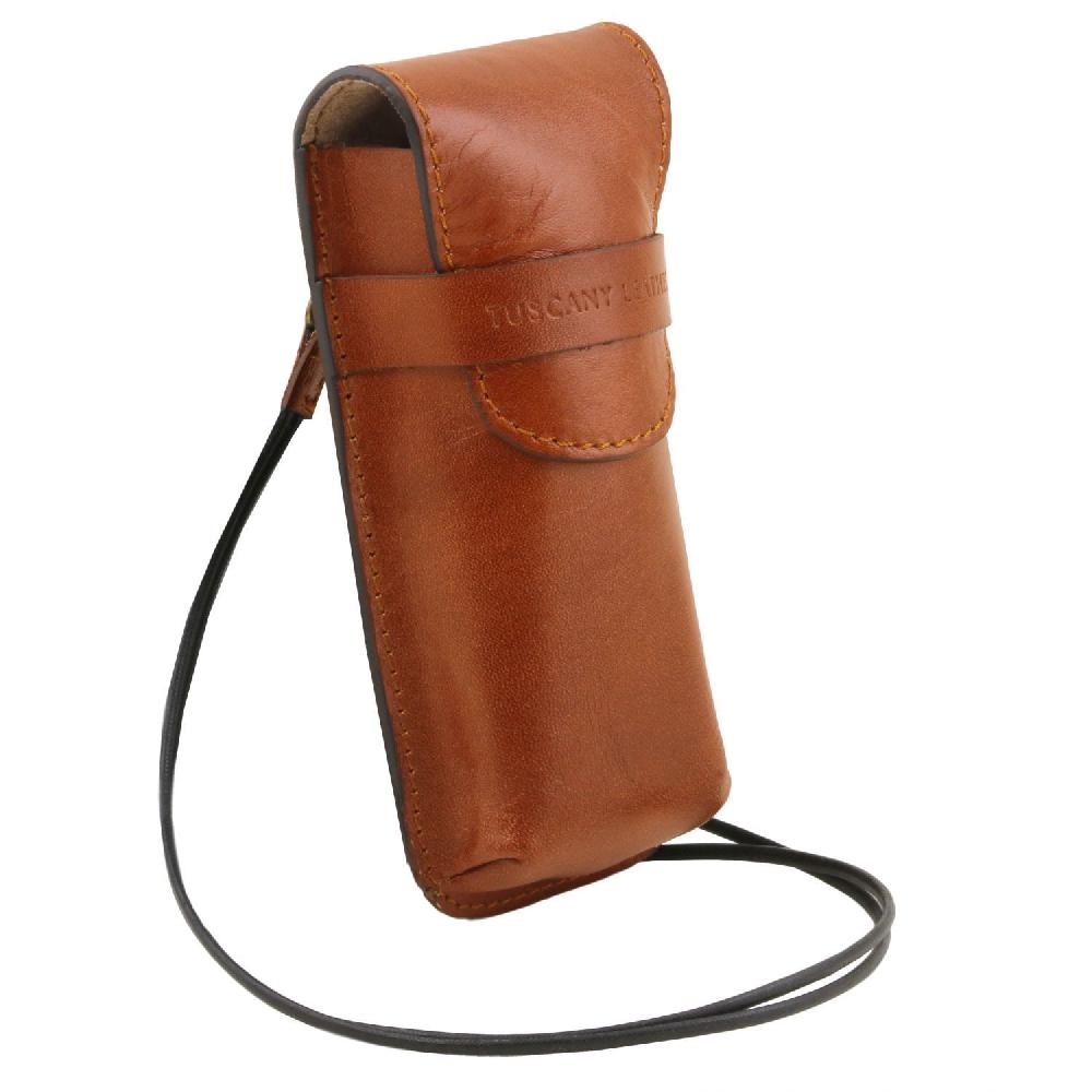 Tuscany Leather Esclusivo Portaocchiali/Portacellulare a Tracolla in Pelle Misura Grande Consegna Veloce