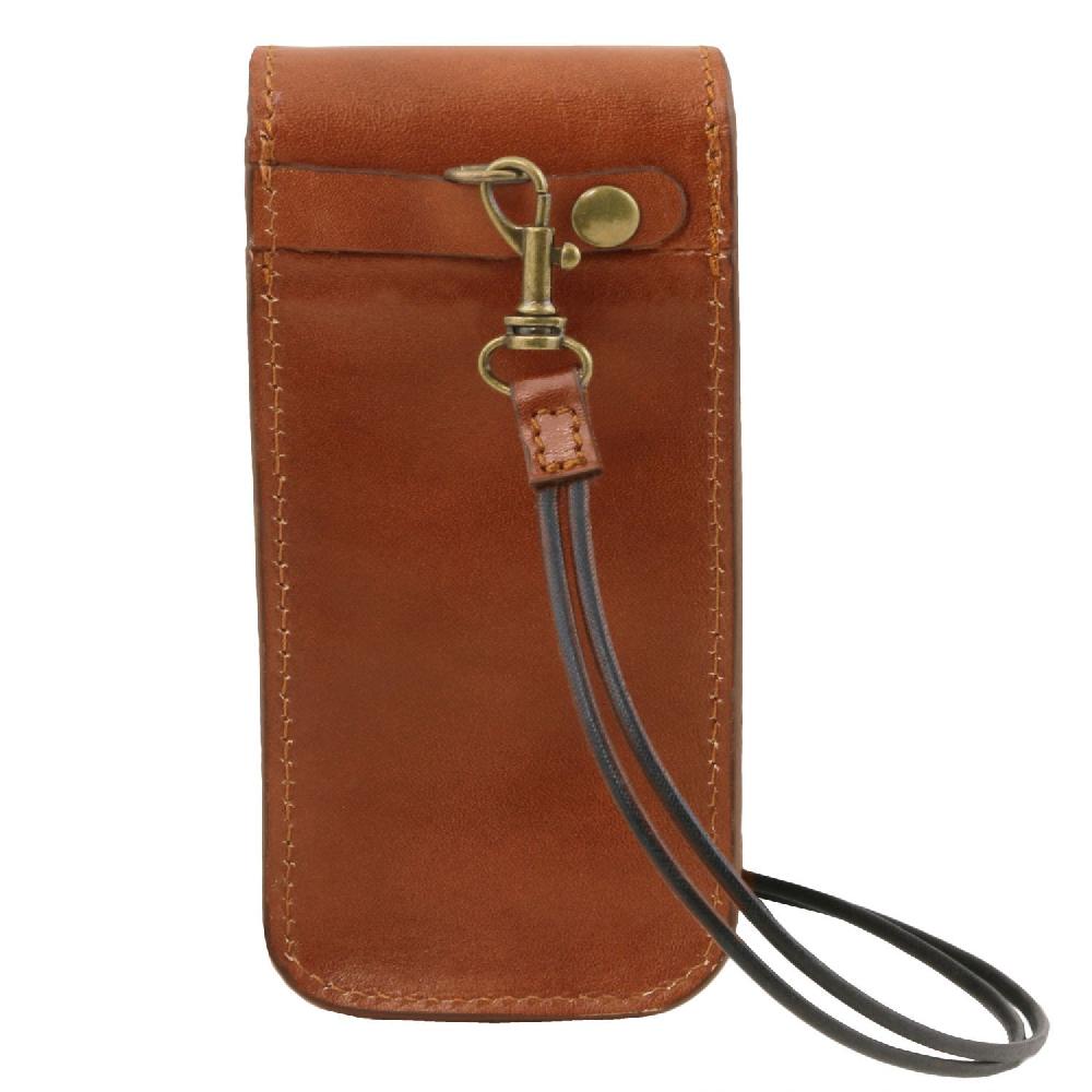 Tuscany Leather Esclusivo Portaocchiali/Portacellulare a Tracolla in Pelle Misura Grande Consegna Veloce