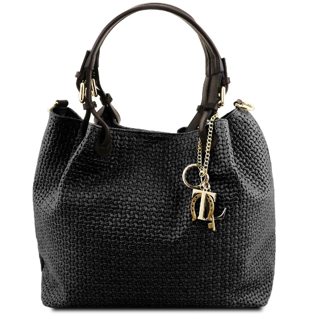Tuscany Leather Borsa Shopping in Pelle Stampa Intrecciata Offerta temporanea