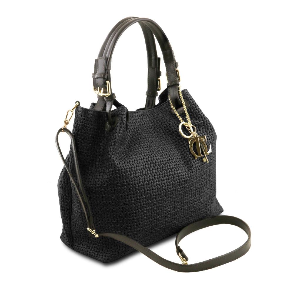 Tuscany Leather Borsa Shopping in Pelle Stampa Intrecciata Offerta temporanea