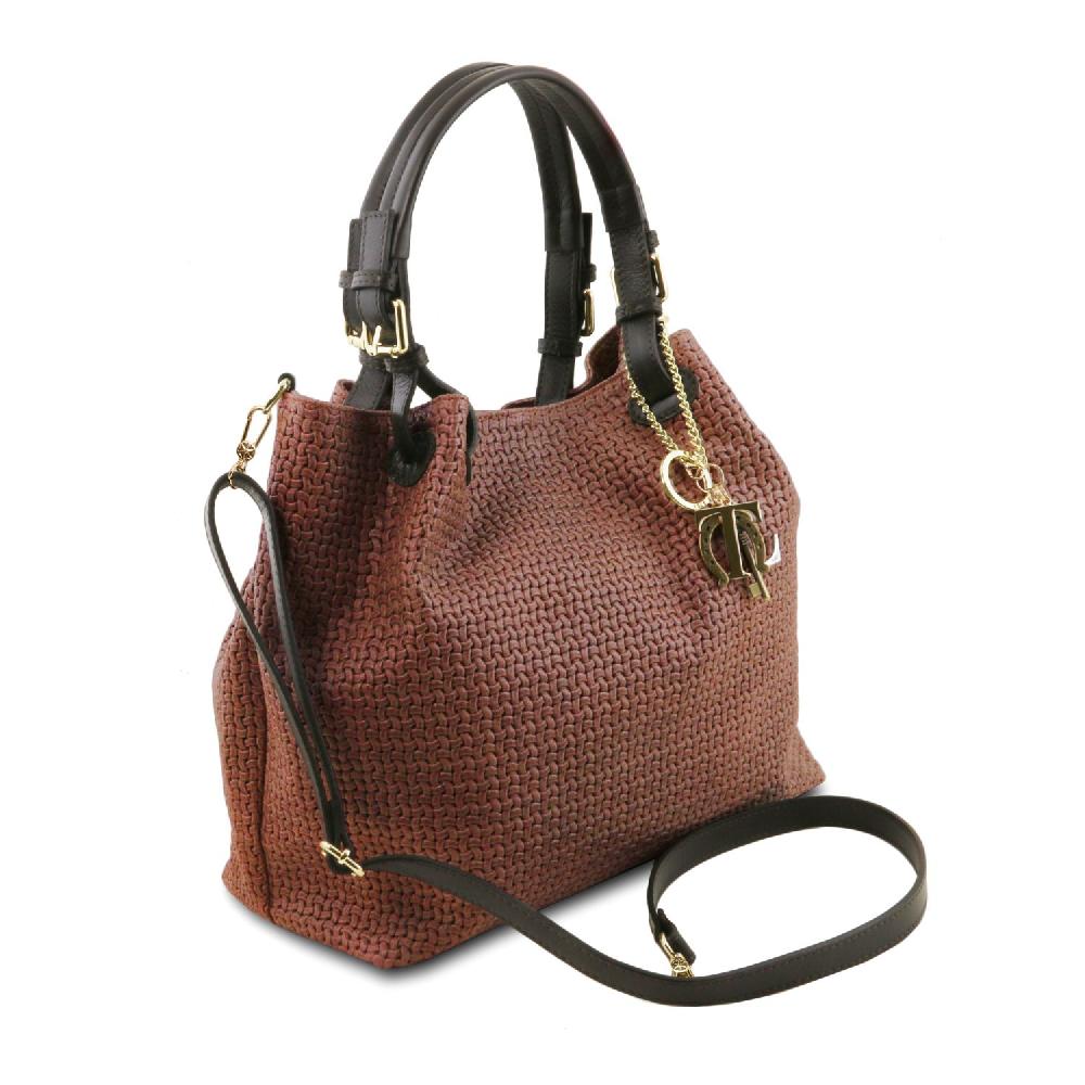 Tuscany Leather Borsa Shopping in Pelle Stampa Intrecciata Offerte esclusive