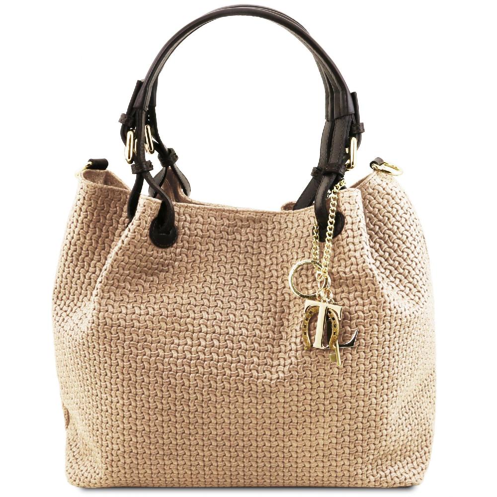 Tuscany Leather Borsa Shopping in Pelle Stampa Intrecciata Lightning offer