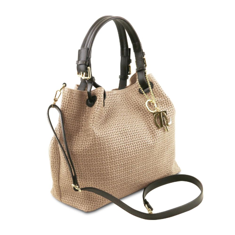 Tuscany Leather Borsa Shopping in Pelle Stampa Intrecciata Lightning offer