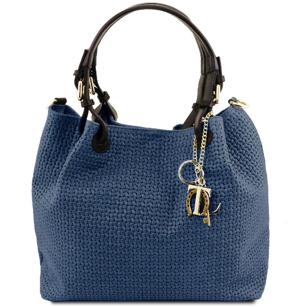 Tuscany Leather Borsa Shopping in Pelle Stampa Intrecciata Grandi sconti