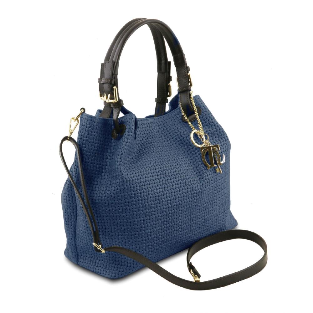 Tuscany Leather Borsa Shopping in Pelle Stampa Intrecciata Grandi sconti