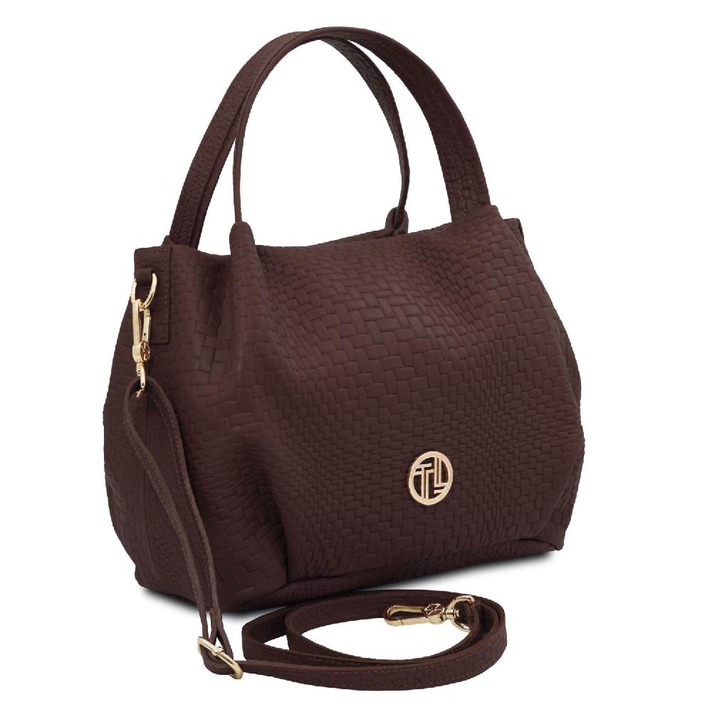 Tuscany Leather Borsa a Mano in Pelle Morbida Stampa Intrecciata Black Friday Prezzi