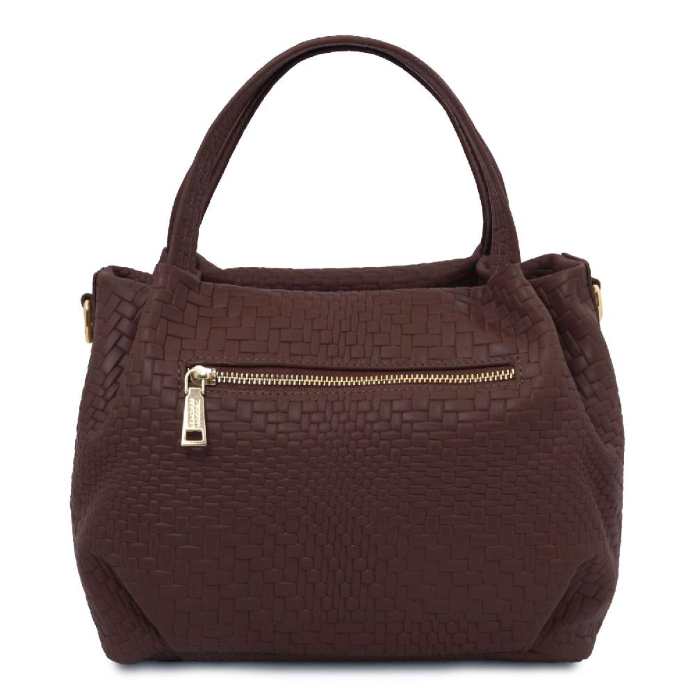Tuscany Leather Borsa a Mano in Pelle Morbida Stampa Intrecciata Black Friday Prezzi