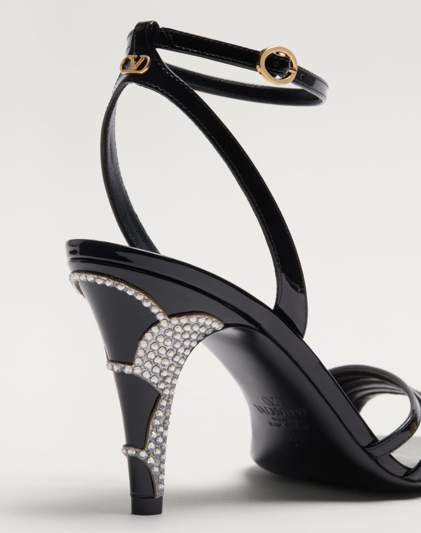 Valentino Handbags Sandalo Ladycrush In Vernice Con Cristalli 85mm per Donna in Nero/silver | Valentino IT Presa