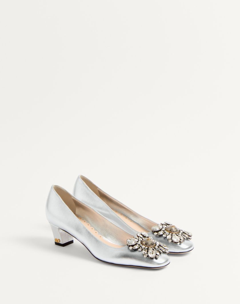 Valentino Handbags Décolleté Preshoes In Nappa Laminata Con Cristalli 45mm per Donna in Silver | Valentino IT Vendita Economica
