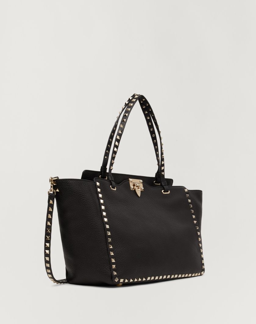 Valentino Handbags Borsa Media Rockstud In Vitello Granato per Donna in Nero | Valentino IT Italy