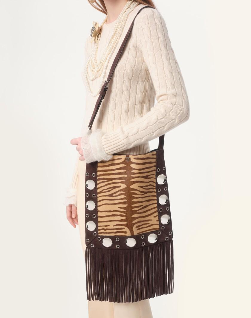 Valentino Handbags Borsa A Spalla Valentino Garavani Nellcôte In Vitello Effetto Pony Animalier Con Frange per Donna in Beige/marrone | Valentino IT Online