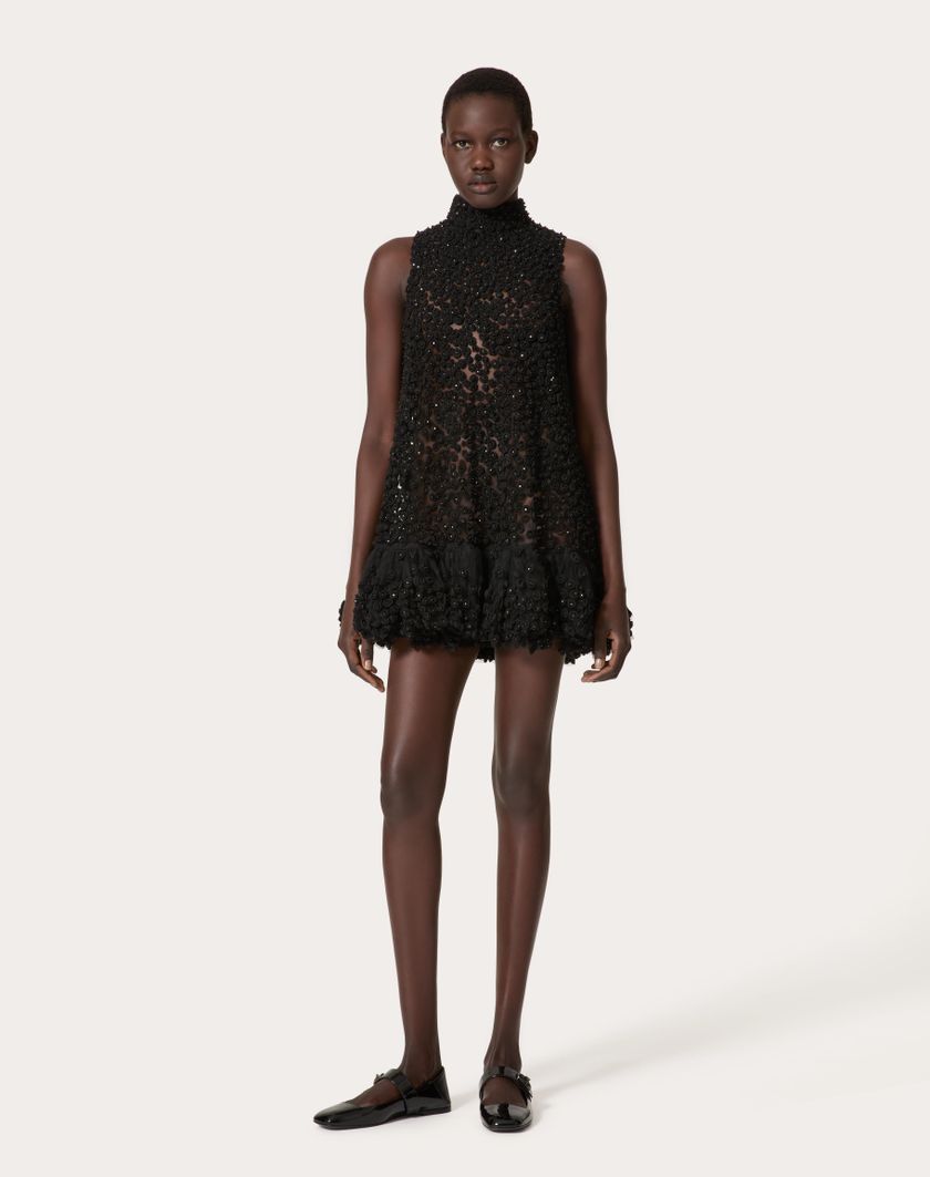 Valentino Handbags Abito Corto In Tulle Illusione Ricamato per Donna in Nero | Valentino IT Offerta
