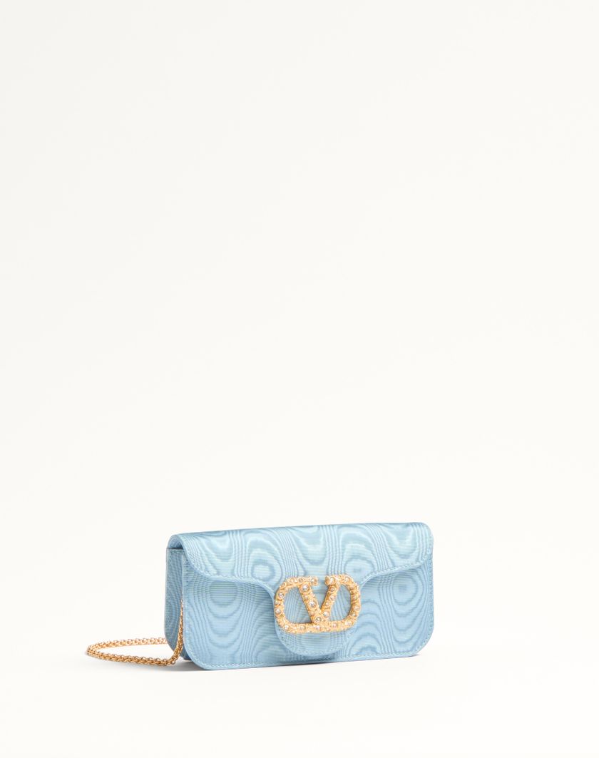 Valentino Handbags Clutch Valentino Garavani Locò In Tessuto Moiré Con Logo Gioiello per Donna in Nero/crystal | Valentino IT Vendita Calda