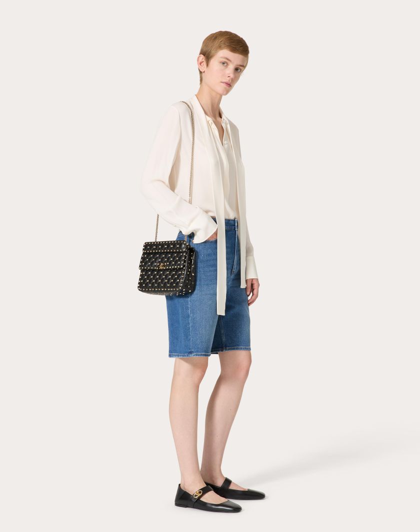 Valentino Handbags Borsa Media Rockstud Spike In Nappa per Donna in Light Ivory | Valentino IT Italy