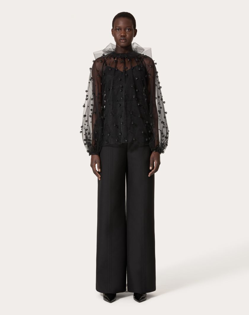Valentino Handbags Top In Tulle Illusione Ricamata per Donna in Nero | Valentino IT Promozione