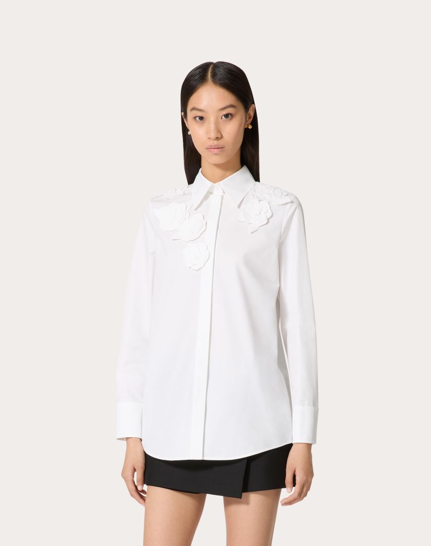 Valentino Handbags Camicia In Compact Popeline Ricamata per Donna in Bianco | Valentino IT Comprare a buon mercato