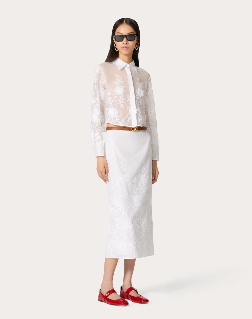 Valentino Handbags Camicia In Camellia Organdis per Donna in Avorio | Valentino IT Shopping online