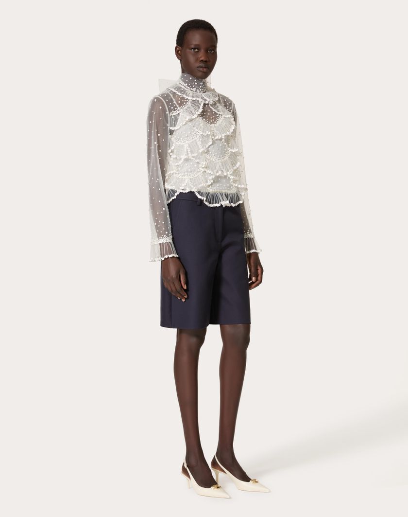 Valentino Handbags Top In Tulle Illusione Ricamato per Donna in Avorio | Valentino IT Vendite stagionali
