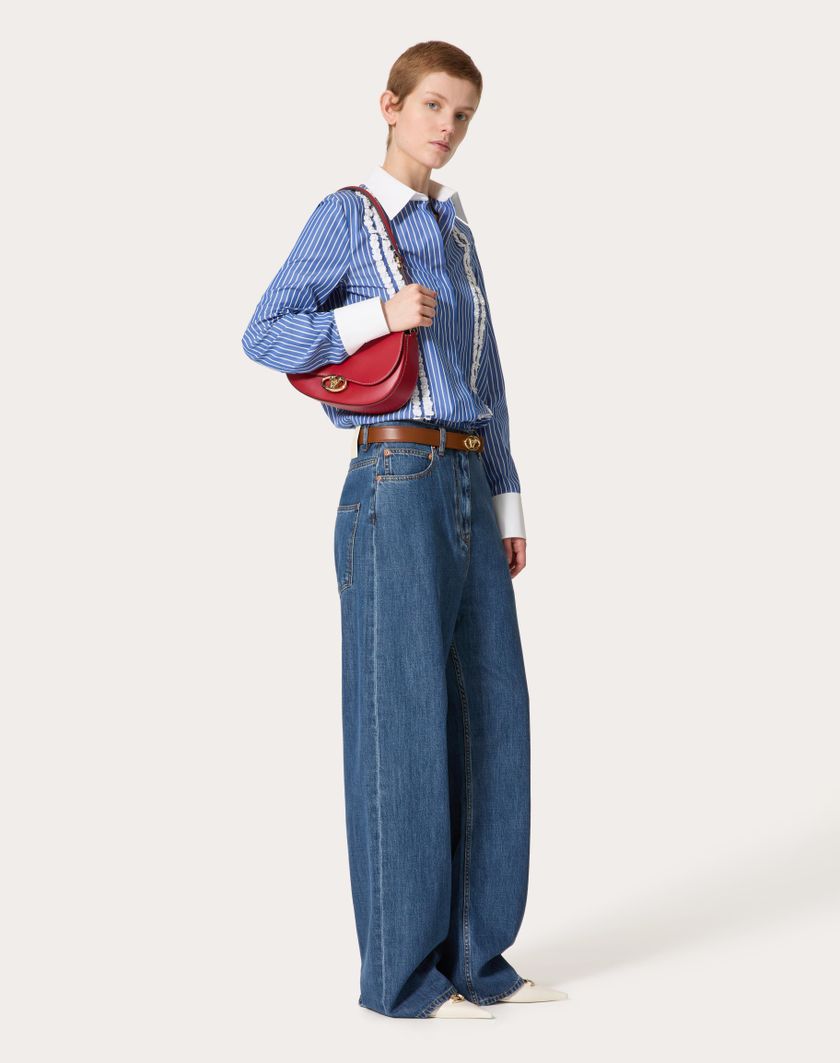 Valentino Handbags Camicia In Popeline Contrails Ricamata per Donna in Light Blue/bianco | Valentino IT Cyber Monday