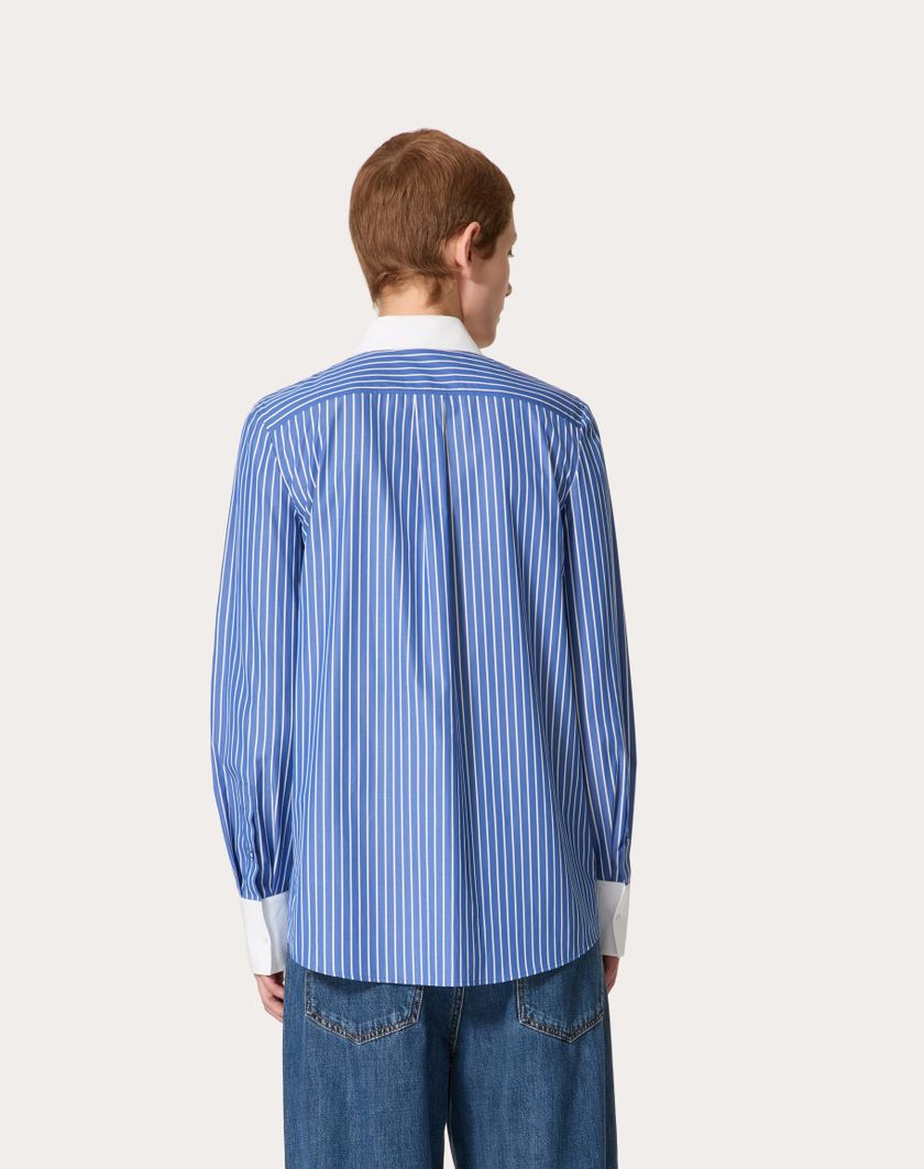 Valentino Handbags Camicia In Popeline Contrails Ricamata per Donna in Light Blue/bianco | Valentino IT Cyber Monday