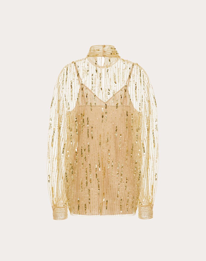 Valentino Handbags Top In Tulle Illusione Ricamato per Donna in Oro | Valentino IT Offerta Pasqua