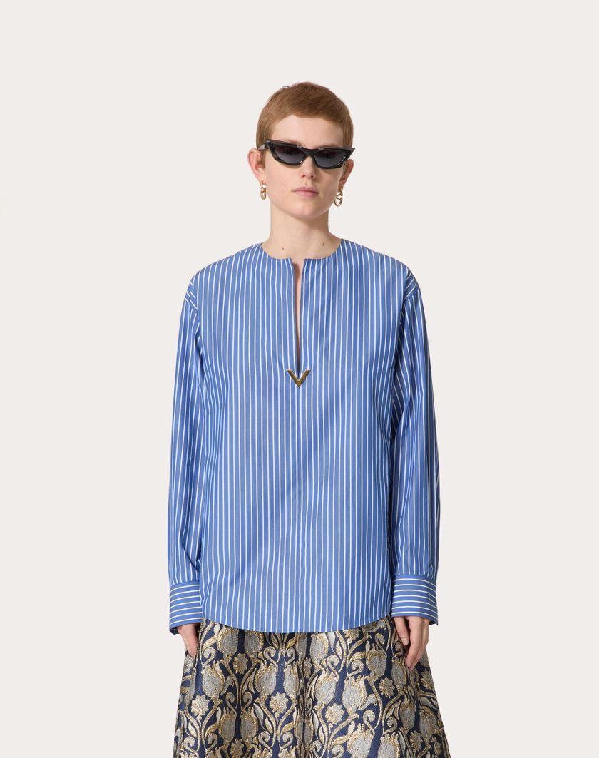 Valentino Handbags Top In Popeline Contrails per Donna in Light Blue/bianco | Valentino IT Latest fashion