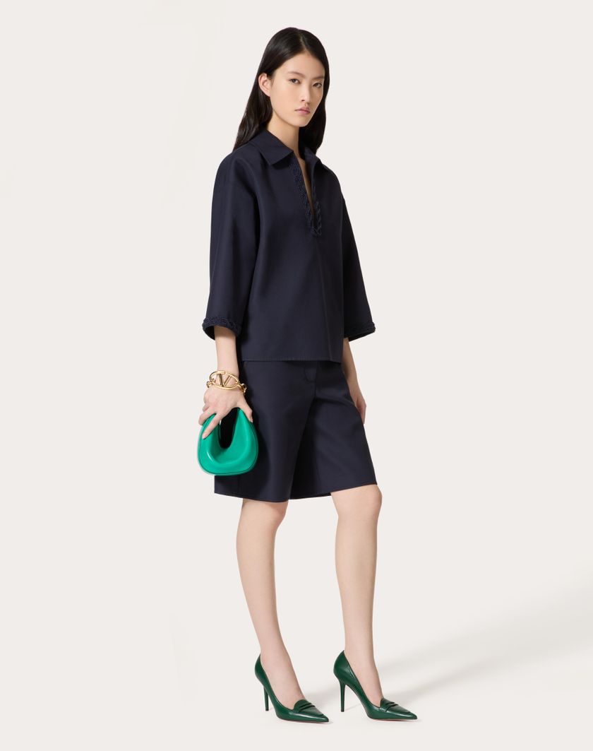 Valentino Handbags Top In Light Double Splittable Gabardine Ricamato per Donna in Navy | Valentino IT Offerta temporanea