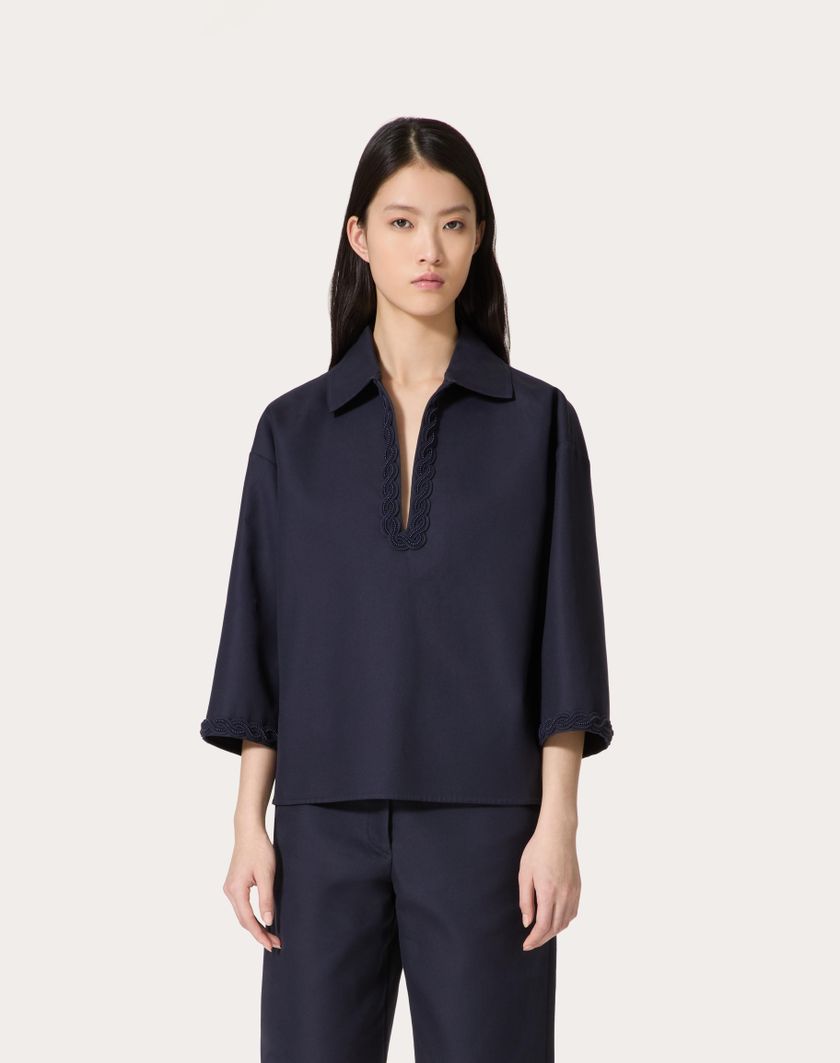 Valentino Handbags Top In Light Double Splittable Gabardine Ricamato per Donna in Navy | Valentino IT Offerta temporanea