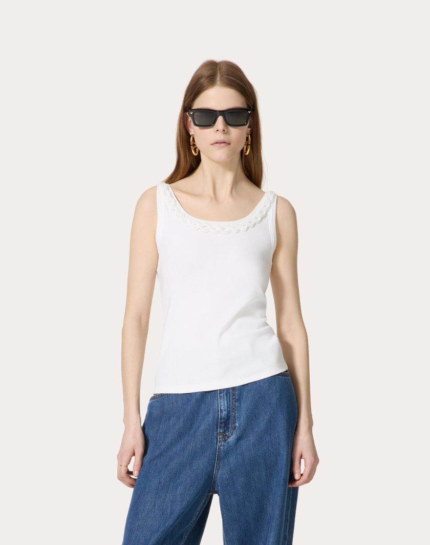 Valentino Handbags Top In Cotton Rib Ricamato per Donna in Bianco | Valentino IT Bestseller