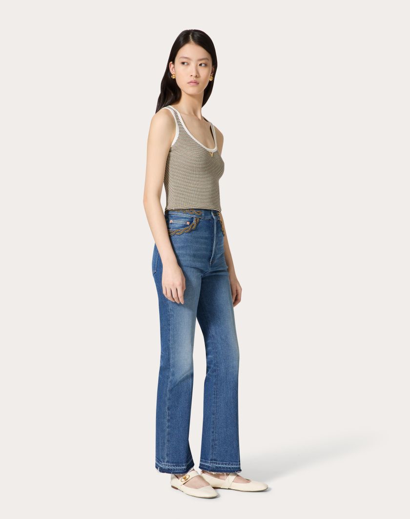 Valentino Handbags Top In Cotone E Lurex per Donna in Navy/avorio/oro | Valentino IT Offerte stagionali