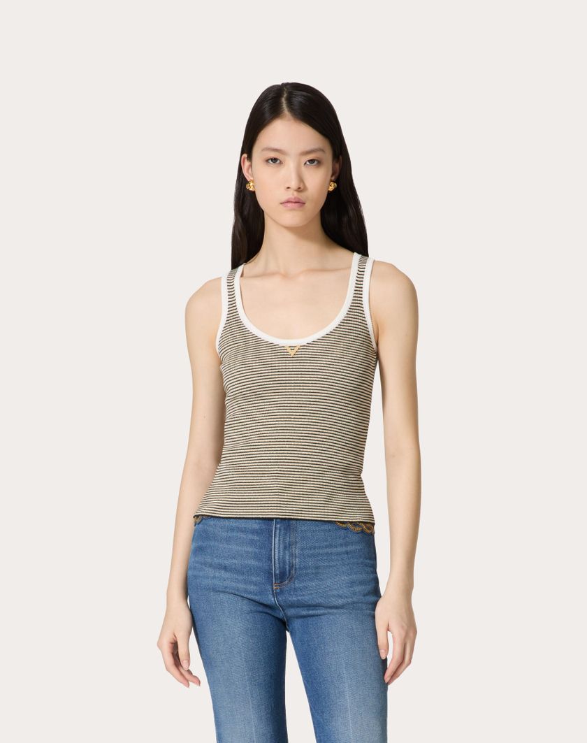 Valentino Handbags Top In Cotone E Lurex per Donna in Navy/avorio/oro | Valentino IT Offerte stagionali