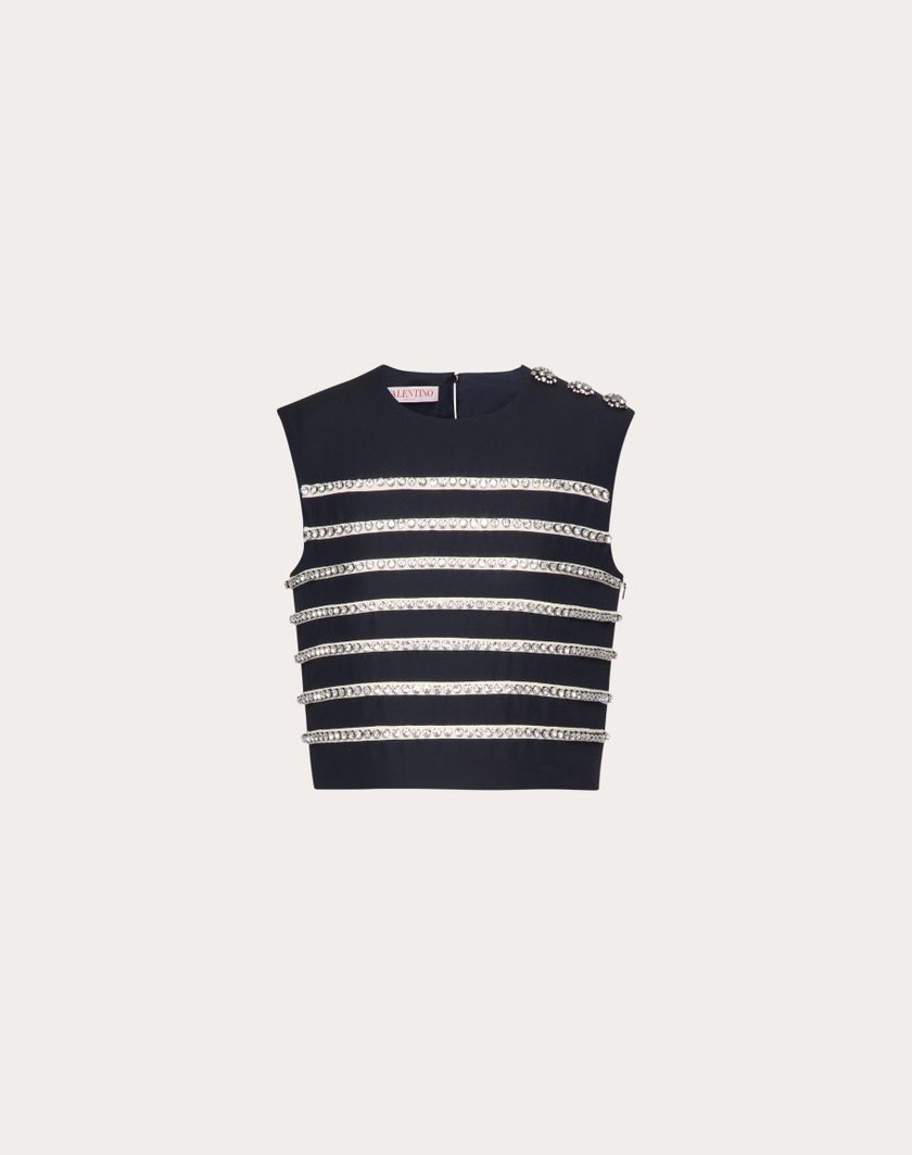 Valentino Handbags Top In Crepe Couture Ricamato per Donna in Navy/avorio | Valentino IT Comprane uno, ottenene uno gratis