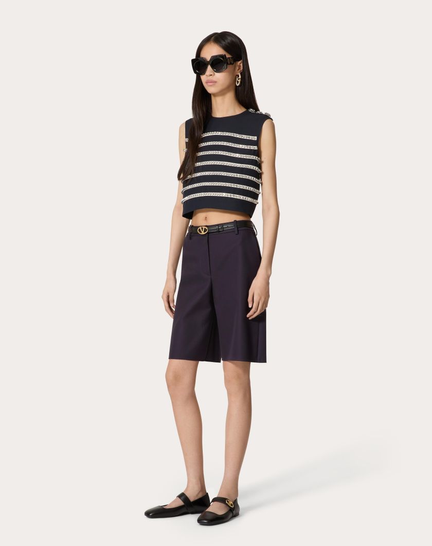Valentino Handbags Top In Crepe Couture Ricamato per Donna in Navy/avorio | Valentino IT Comprane uno, ottenene uno gratis
