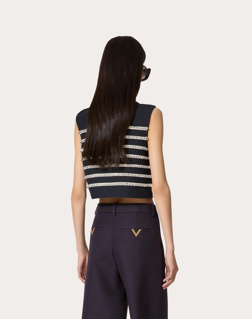 Valentino Handbags Top In Crepe Couture Ricamato per Donna in Navy/avorio | Valentino IT Comprane uno, ottenene uno gratis