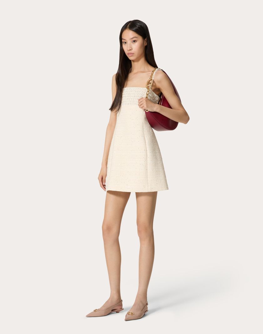 Valentino Handbags Abito Corto In Delicate Tweed Ricamato per Donna in Naturale/bianco | Valentino IT Offerte speciali