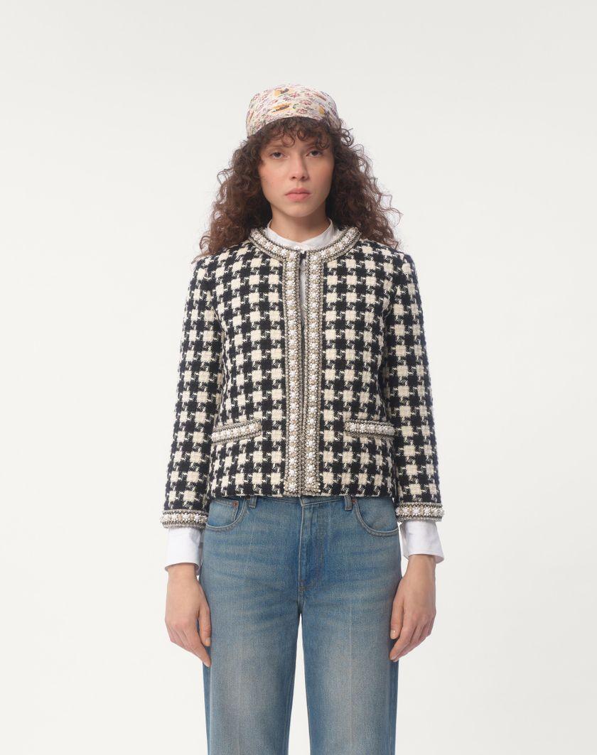 Valentino Handbags Giacca Ricamata In Damier Light Tweed per Donna in Bianco/ Nero | Valentino IT Offerta settimanale