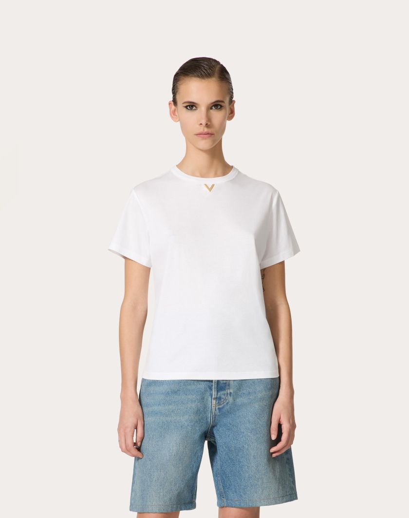 Valentino Handbags T-shirt In Cotton Jersey per Donna in Bianco | Valentino IT Offerta speciale della fabbrica