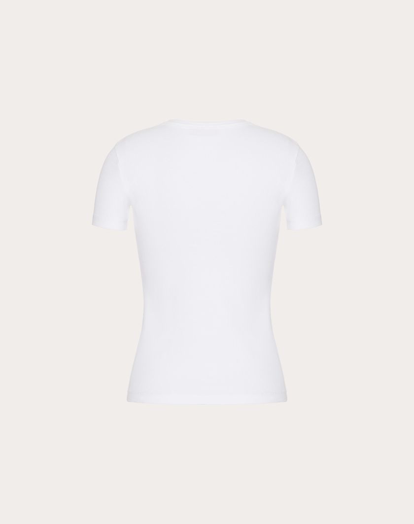 Valentino Handbags T-shirt In Ribbed Cotton per Donna in Bianco | Valentino IT Sostegno trimestrale