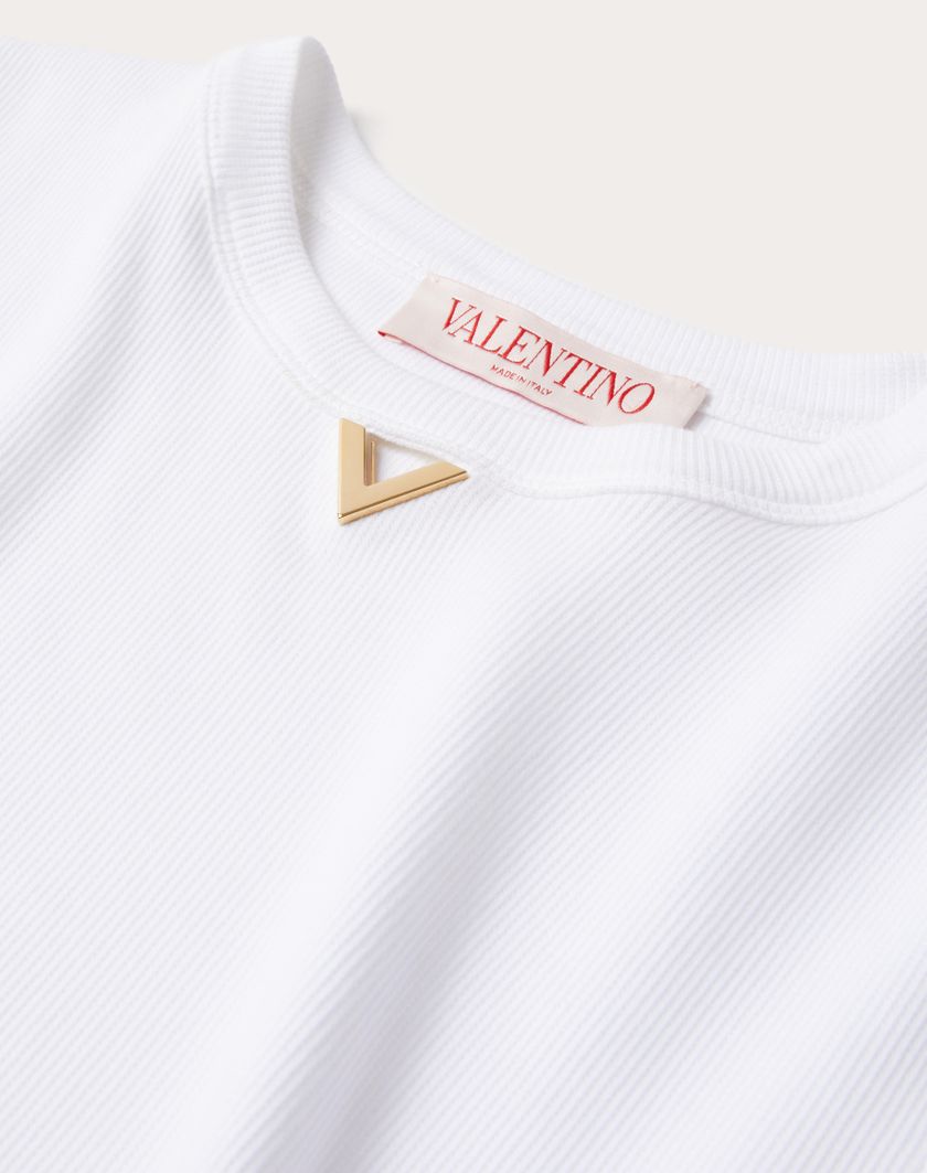 Valentino Handbags T-shirt In Ribbed Cotton per Donna in Bianco | Valentino IT Sostegno trimestrale