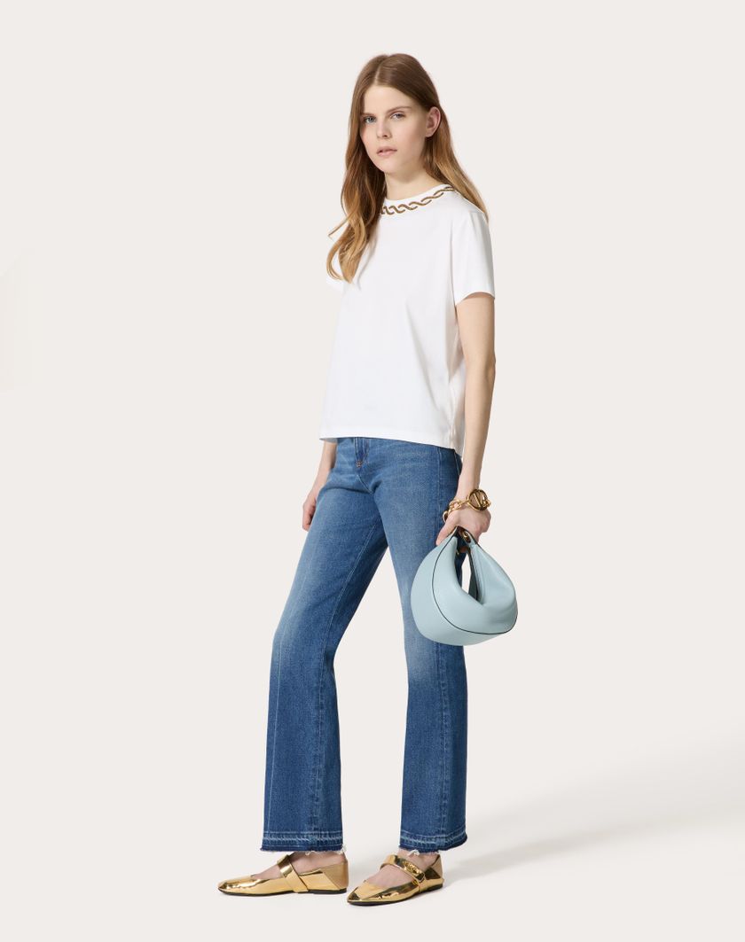 Valentino Handbags T-shirt In Cotton Jersey Ricamata per Donna in Bianco | Valentino IT Fino al 55% di sconto