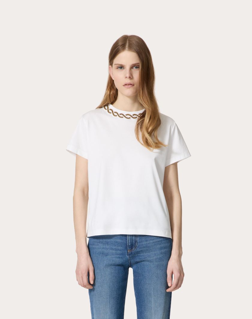 Valentino Handbags T-shirt In Cotton Jersey Ricamata per Donna in Bianco | Valentino IT Fino al 55% di sconto