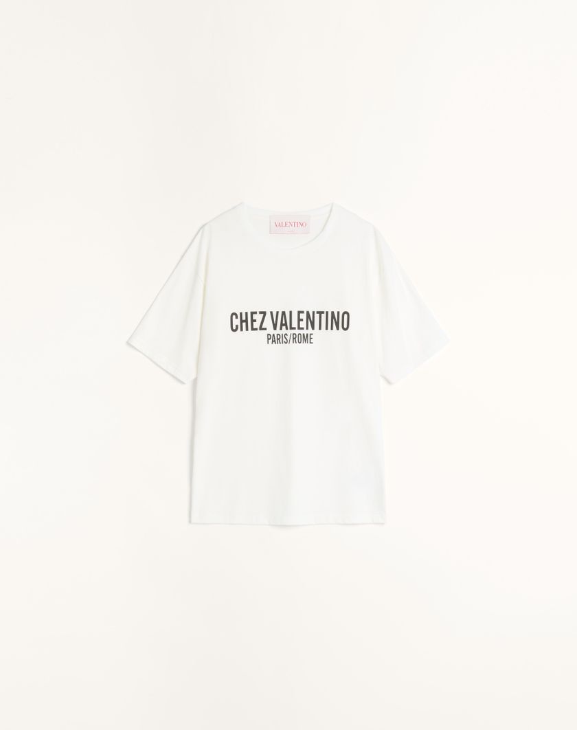 Valentino Handbags T-shirt In Jersey Cotton Con Stampa Chez Valentino per Donna in Avorio | Valentino IT Discount Store per i nuovi prodotti