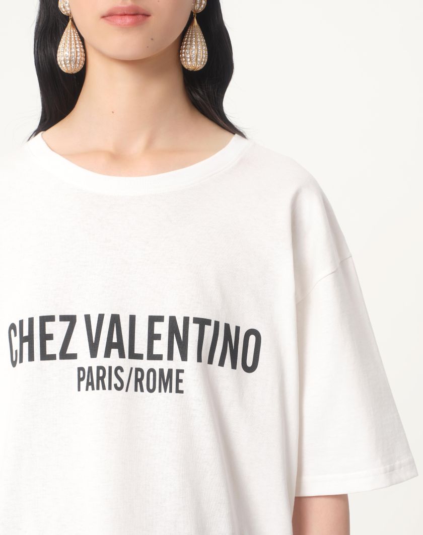 Valentino Handbags T-shirt In Jersey Cotton Con Stampa Chez Valentino per Donna in Avorio | Valentino IT Discount Store per i nuovi prodotti