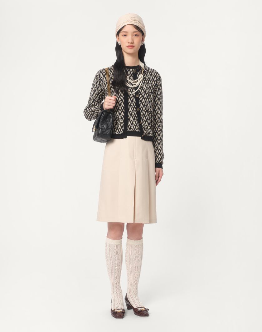 Valentino Handbags Maglia In Lana Jacquard Toute La V per Donna in Avorio/nero | Valentino IT Sconti questo mese
