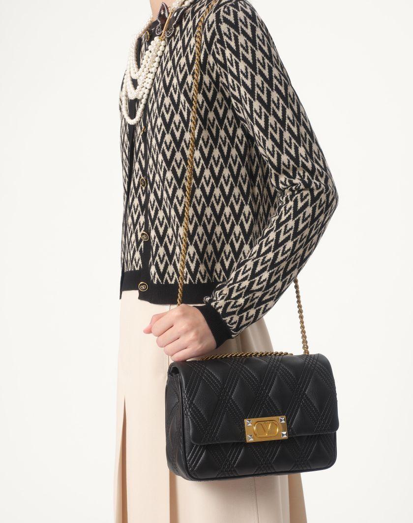 Valentino Handbags Maglia In Lana Jacquard Toute La V per Donna in Avorio/nero | Valentino IT Sconti questo mese