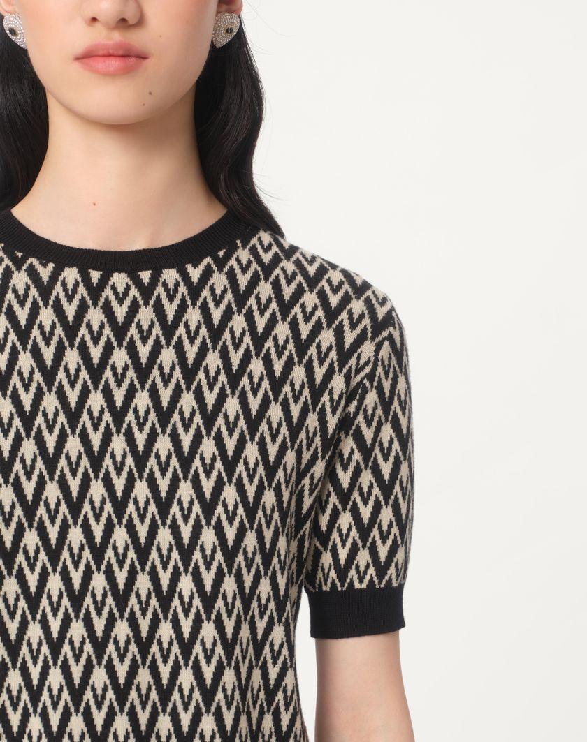 Valentino Handbags Maglia In Lana Jacquard Toute La V per Donna in Avorio/nero | Valentino IT Sconti questo mese