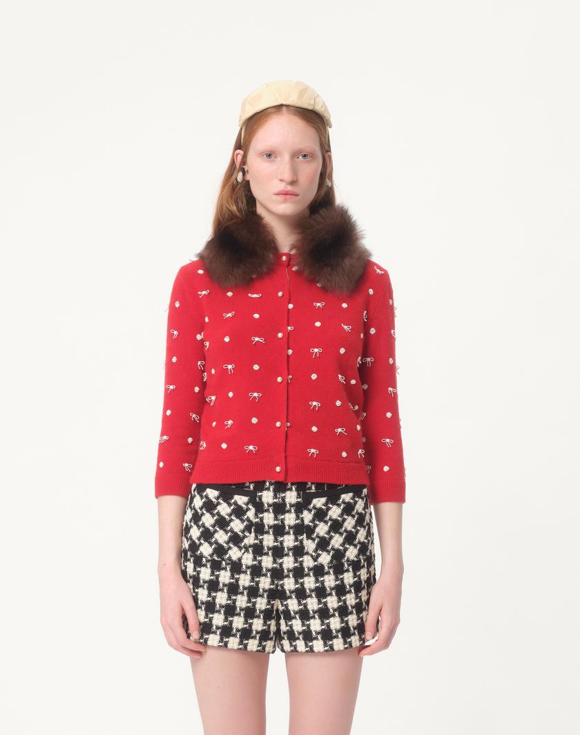 Valentino Handbags Cardigan In Lana Ricamato per Donna in Rosso | Valentino IT Italy