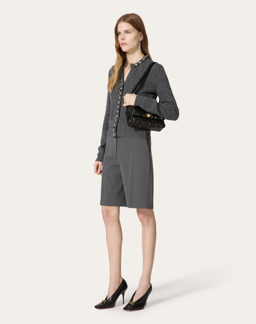 Valentino Handbags Cardigan In Lana Ricamato per Donna in Grigio Scuro | Valentino IT Vendita