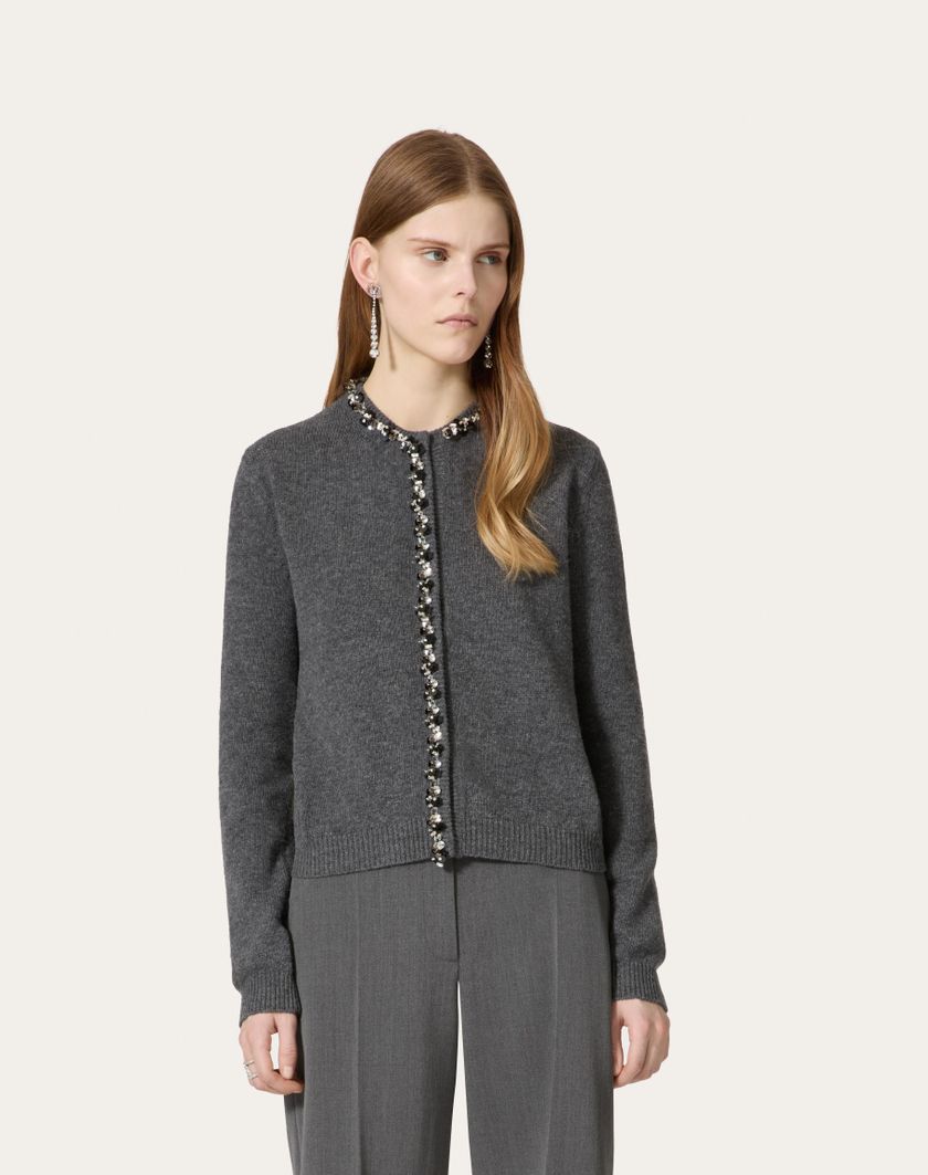 Valentino Handbags Cardigan In Lana Ricamato per Donna in Grigio Scuro | Valentino IT Vendita